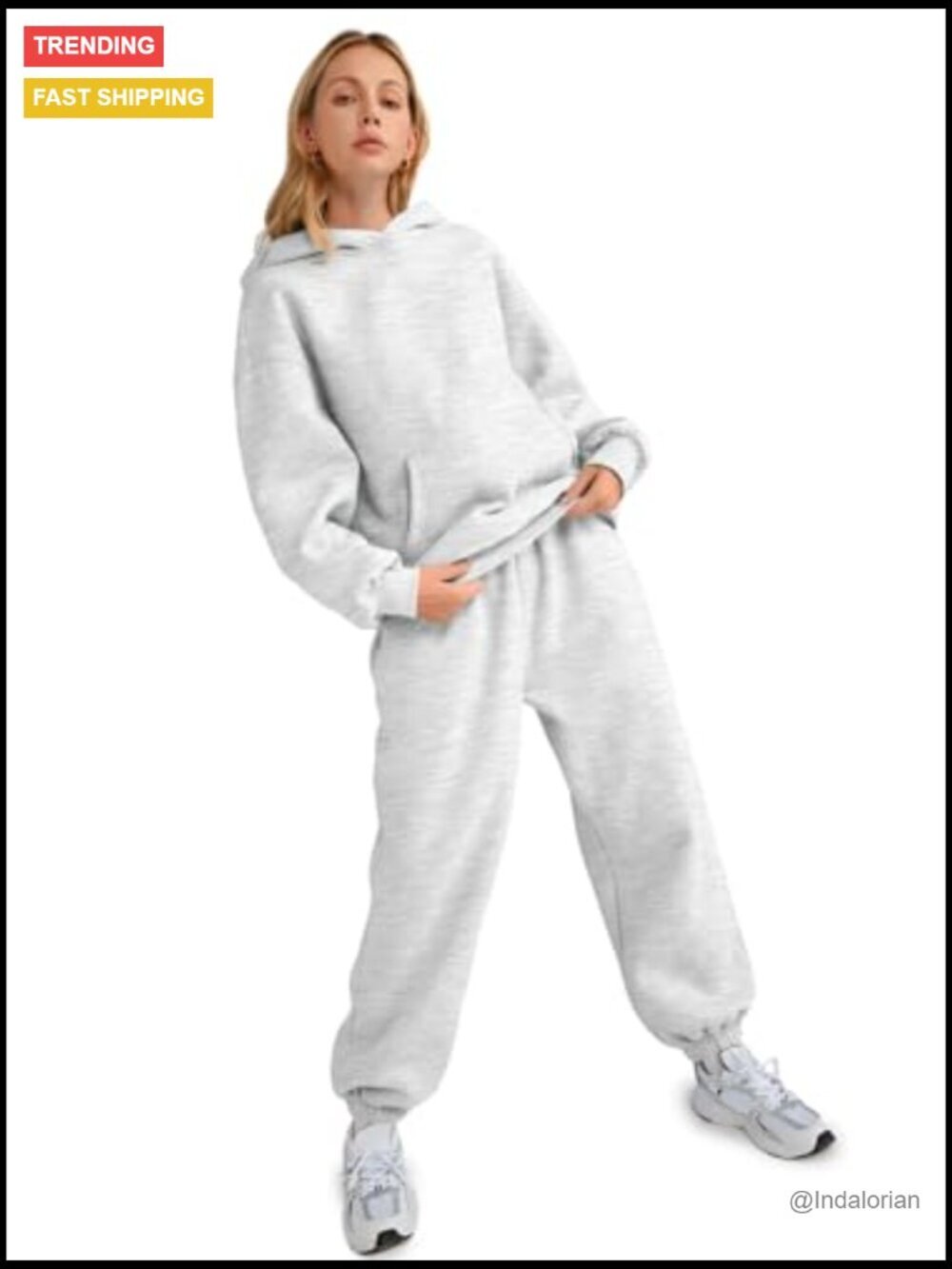 Oversized Hoodie Sweatsuit Set 50% Polyester 50% Cotton Loungewear - Picture 5 of 7